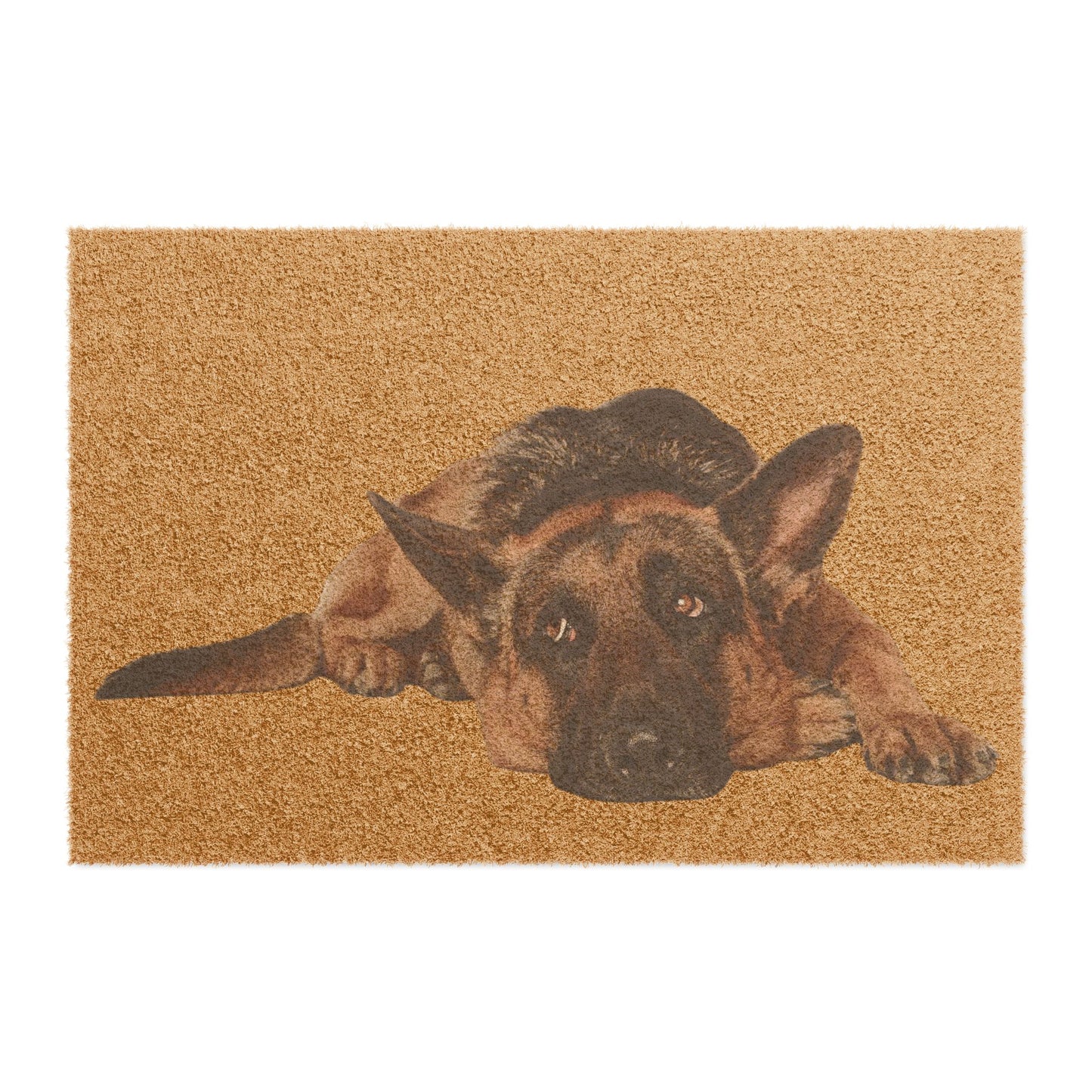 Custom German Shepherd Doormat Featuring a Sad German Shepherd Resting on the Floor