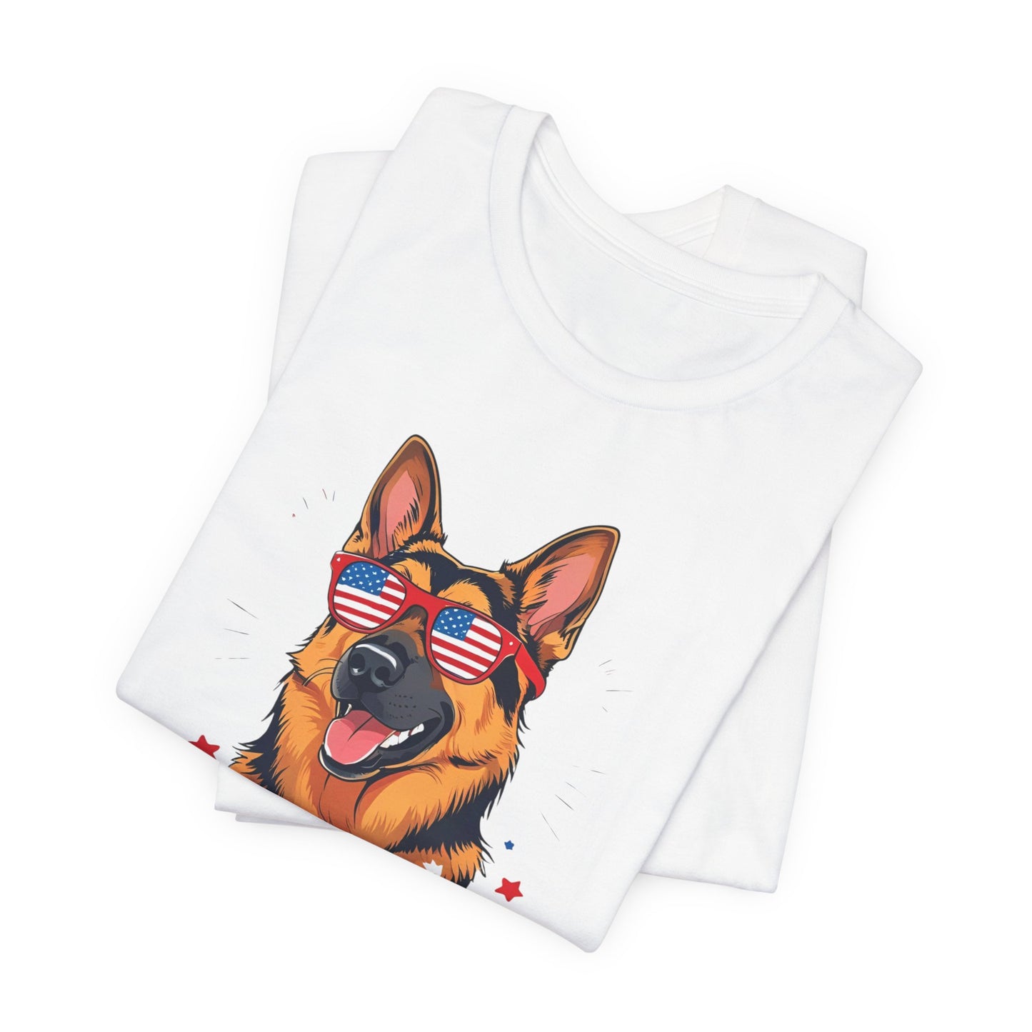 Pawsitively Patriotic German Shepherd Dog Tee, Unisex T-Shirt, Perfect for Summer Celebrations, Pet Lovers Gift, 4th of July Apparel