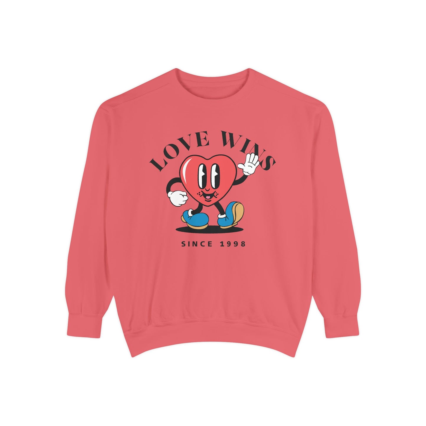 Unisex Valentine's Day Vintage Sweatshirt With a Heart Character and Caption Love Wins