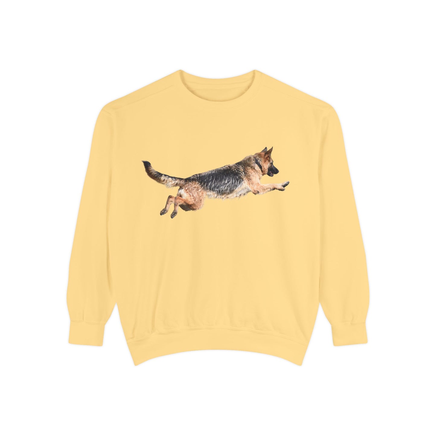 Unisex Dog Lover Sweatshirt With a Wet German Shepherd Jumping in the Air