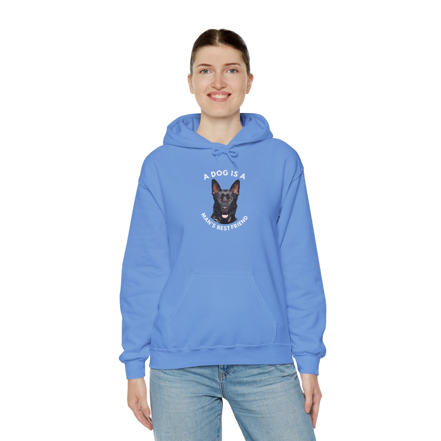 Unisex Dog Lover Hoodie With Close Up of German Shepherd and Caption A Dog Is A Man's Best Friend