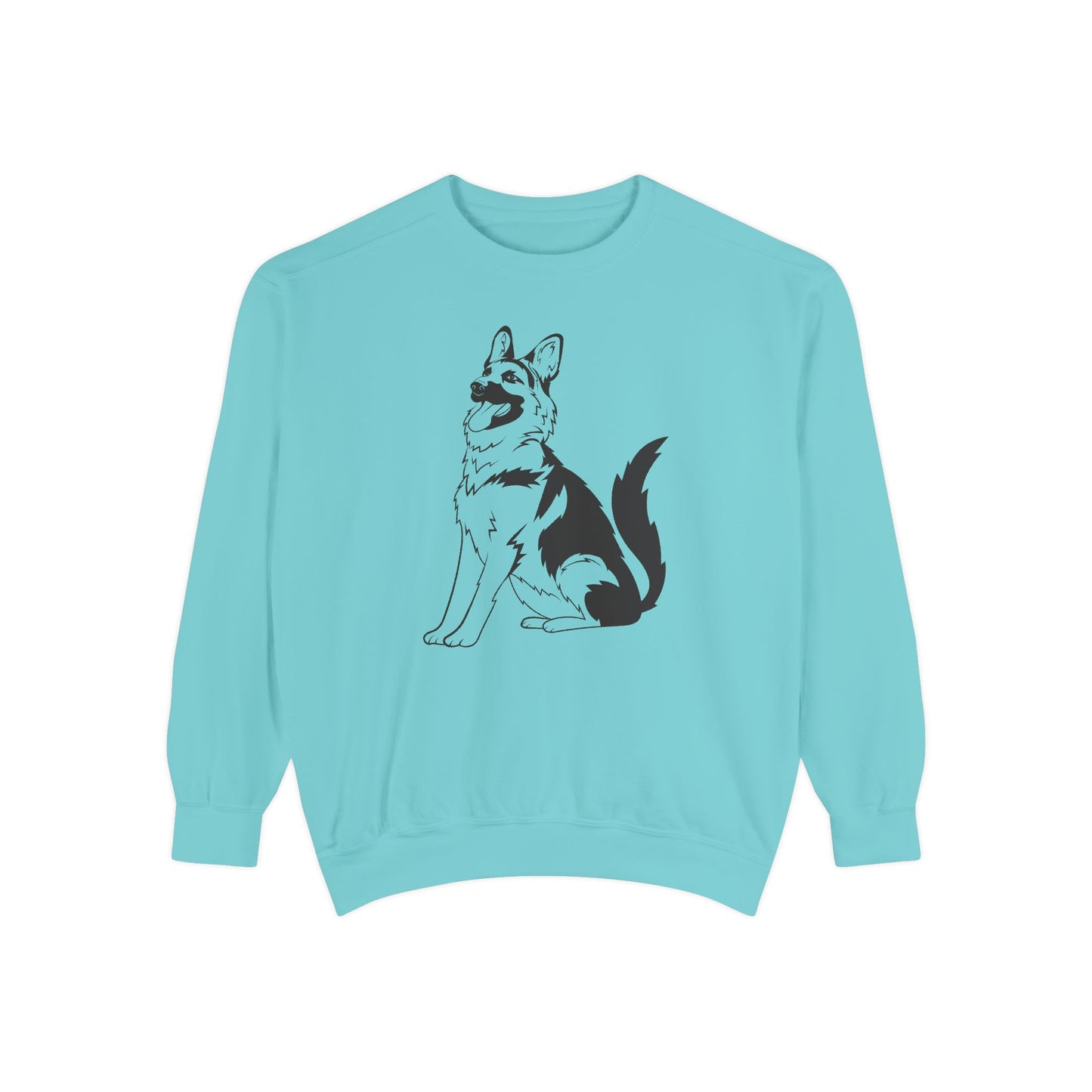 Unisex Dog Lover Sweatshirt With a Graphic of Black and Transparent German Shepherd Sloppily Sitting