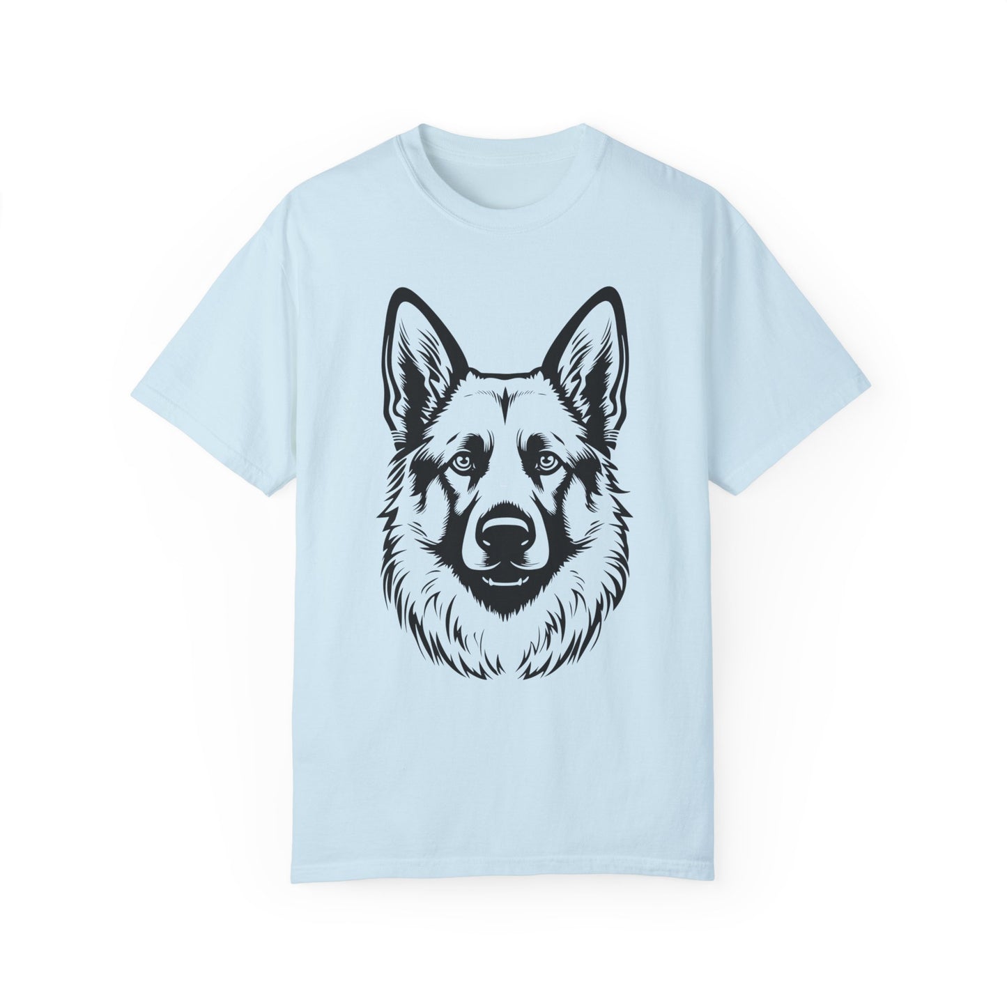 Unisex Dog Lover T-Shirt With a Close Up Graphic of Black and Transparent German Shepherd