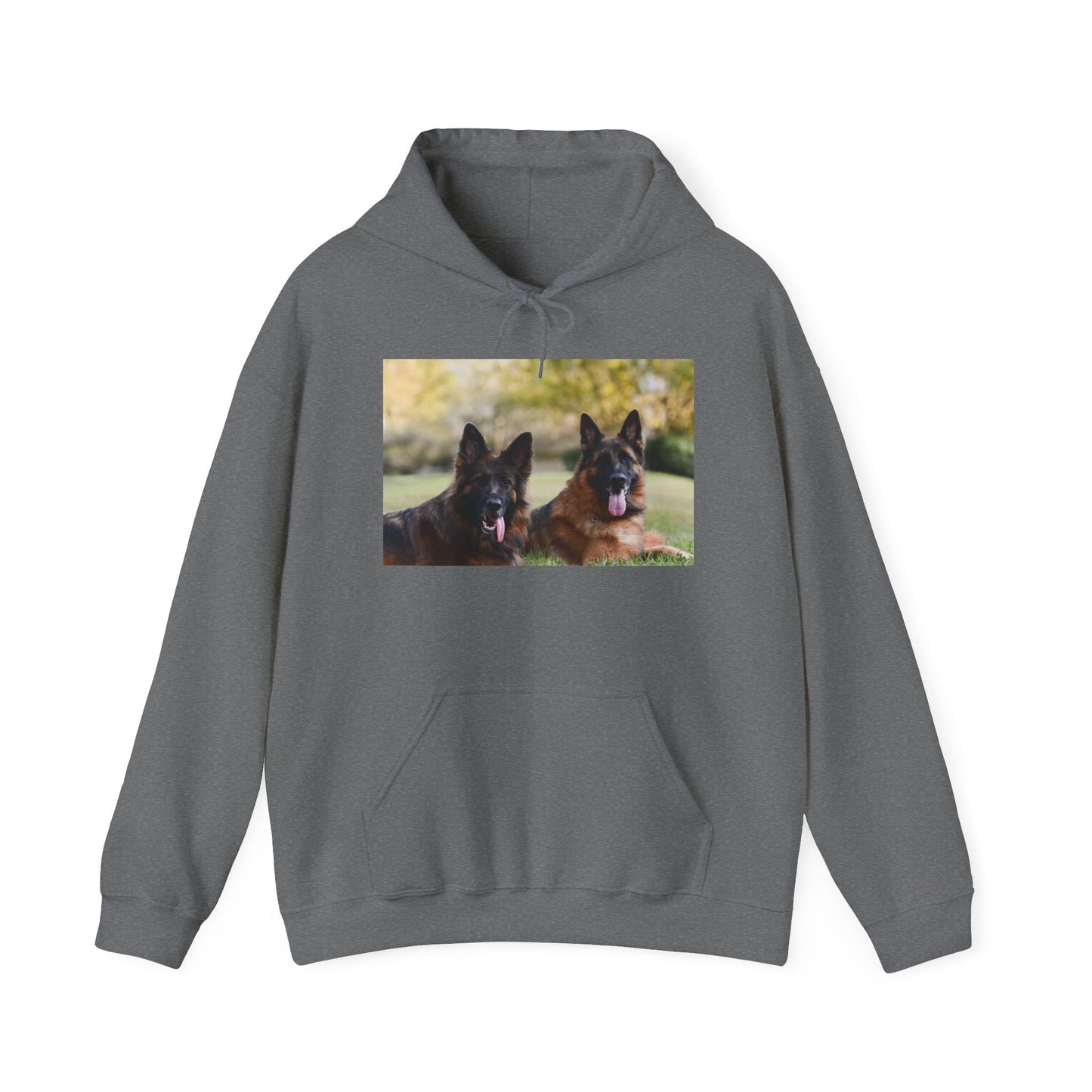 A Unisex Dog Lover Hoodie With Two German Shepherds Lying On The Ground Leaving Tongues Out