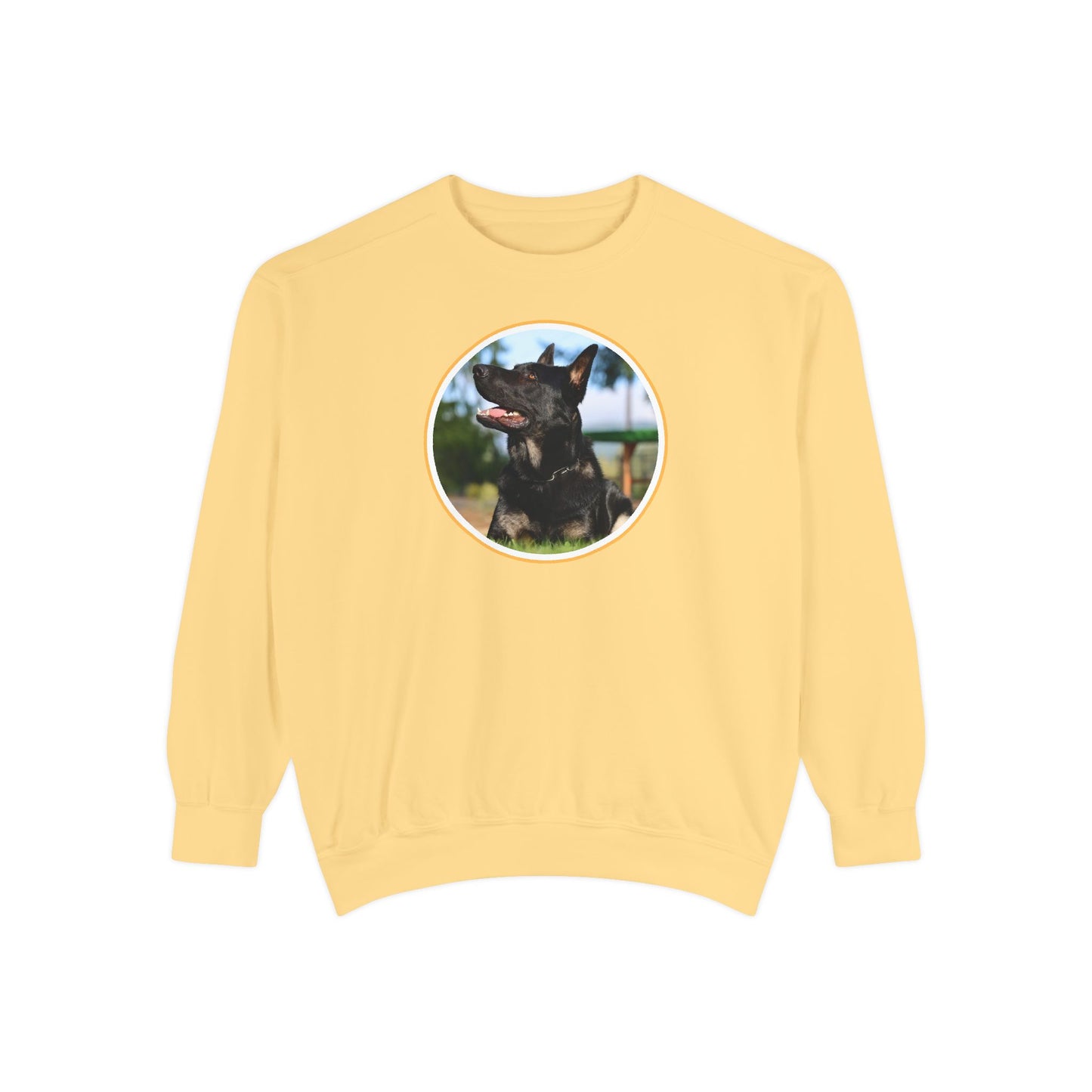 Unisex Dog Lover Sweatshirt With Close Up of Bicolor German Shepherd Inside Round Shape