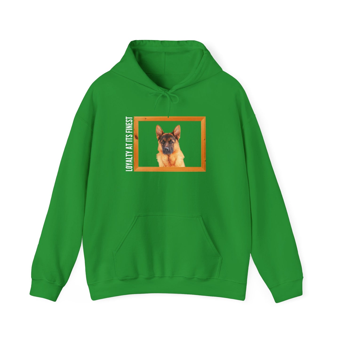Unisex Dog Lover Hoodie With a German Shepherd's Head Inside a Wooden Frame and Caption Loyalty at its Finest