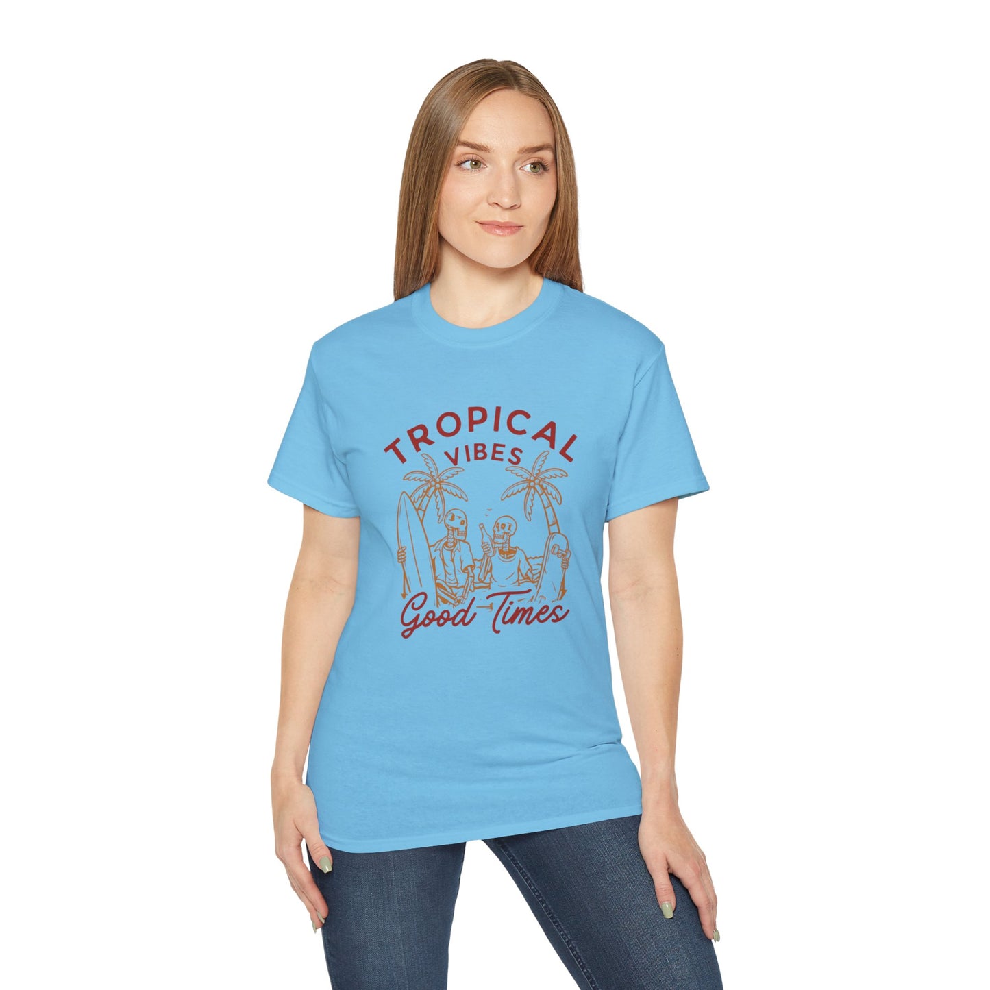 Tropical Vibes Unisex Cotton Tee, Fun Summer Shirt, Vacation Outfit, Beach Party Apparel, Good Times Graphic Tee