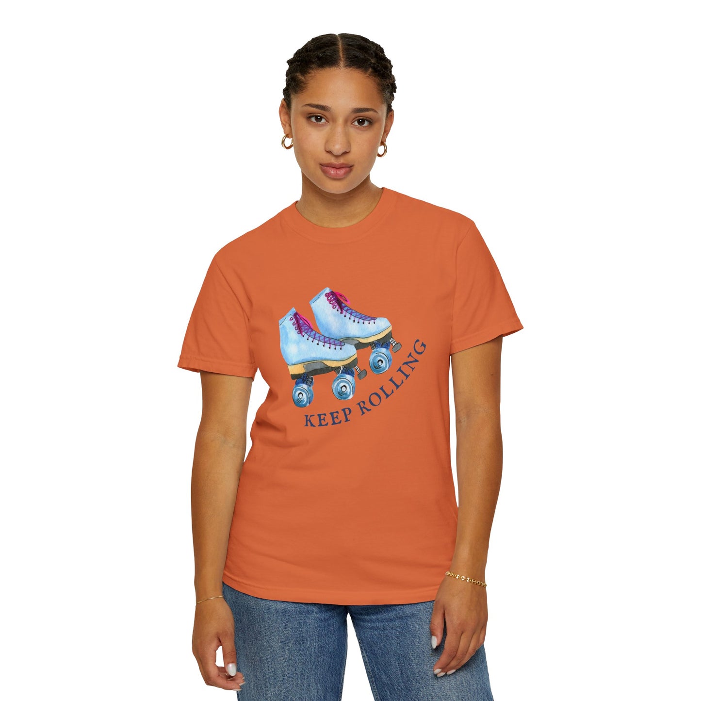 Keep Rolling Retro Roller Skates Tee, Vintage Skate T-shirt, Unisex Garment-Dyed Shirt, Fun Gift for Skating Lovers, Summer Apparel