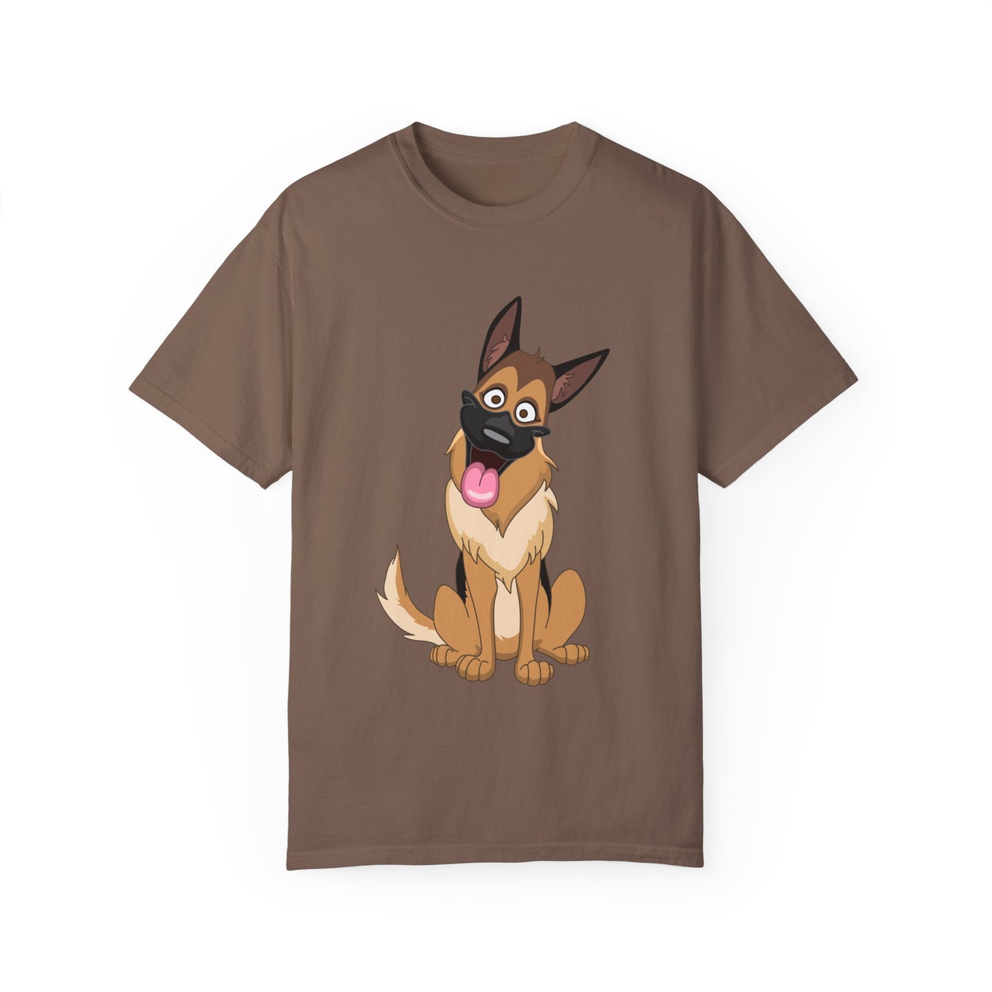 Unisex Dog Lover T-Shirt With Funny Cartoon of Tan Color German Shepherd