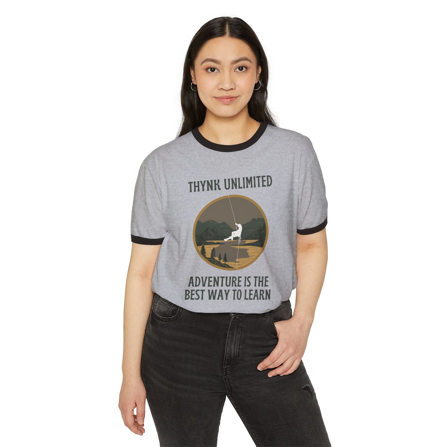 Unisex Adventure Ringer T-Shirt - Think Unlimited Casual Wear, Gift for Travelers, Nature Lovers, Unique Graphic Tee