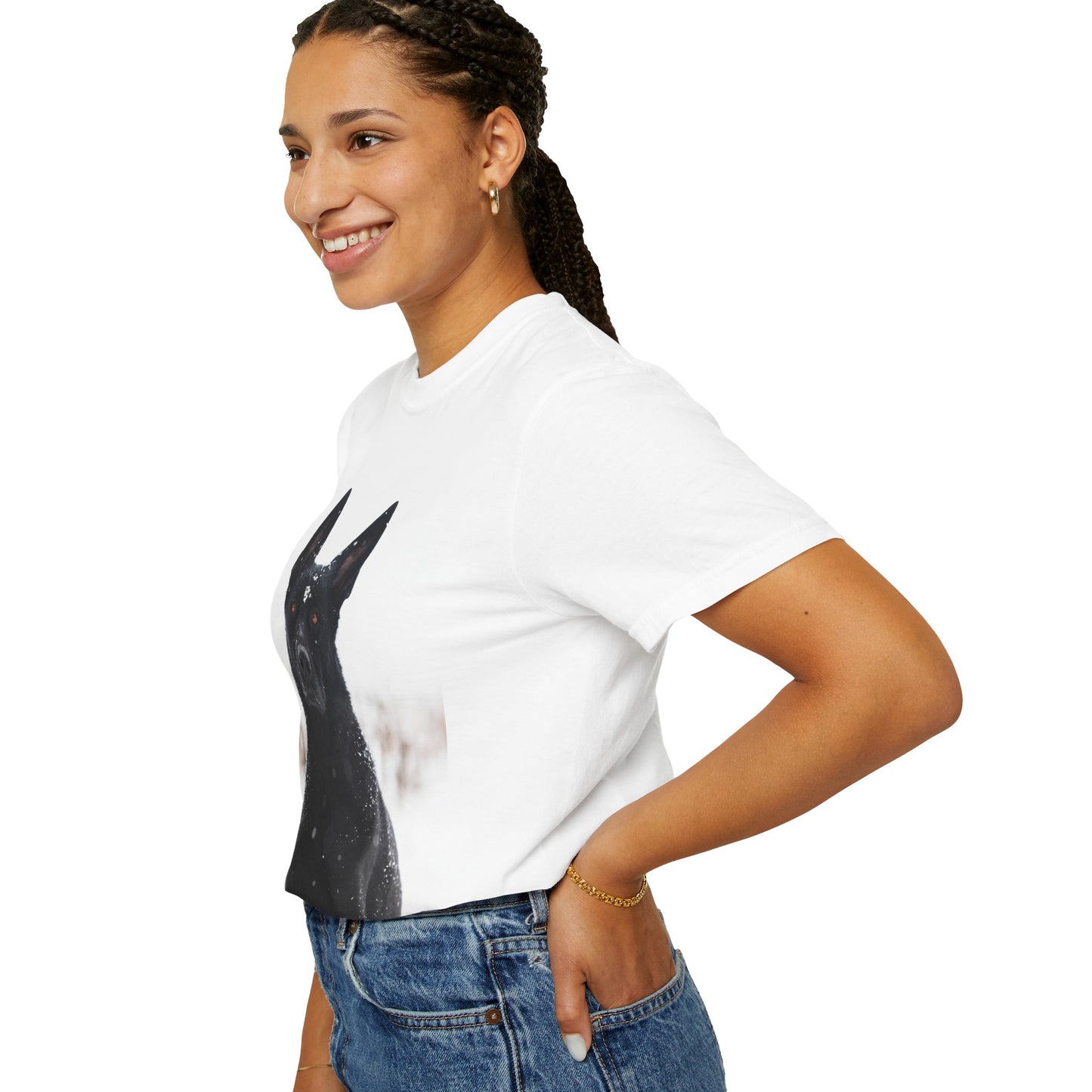 Unisex Dog Lover T-Shirt Featuring a Giant Black Working Line German Shepherd in the Snow