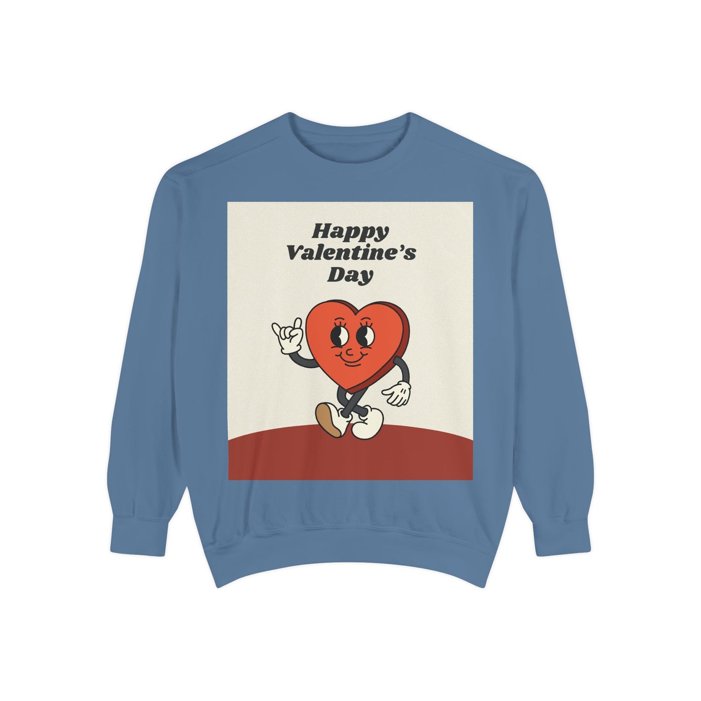 Unisex Valentine's Day Sweatshirt With a Heart Character and Caption Happy Valentine's Day