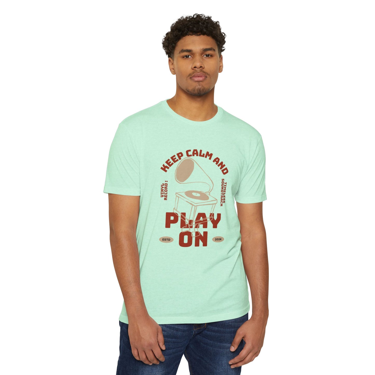 Retro Music Vibe T-Shirt, Unisex Tee, Gift for Music Lovers, Keep Calm and Play On Shirt, Casual Summer Wear, Music Themed Apparel