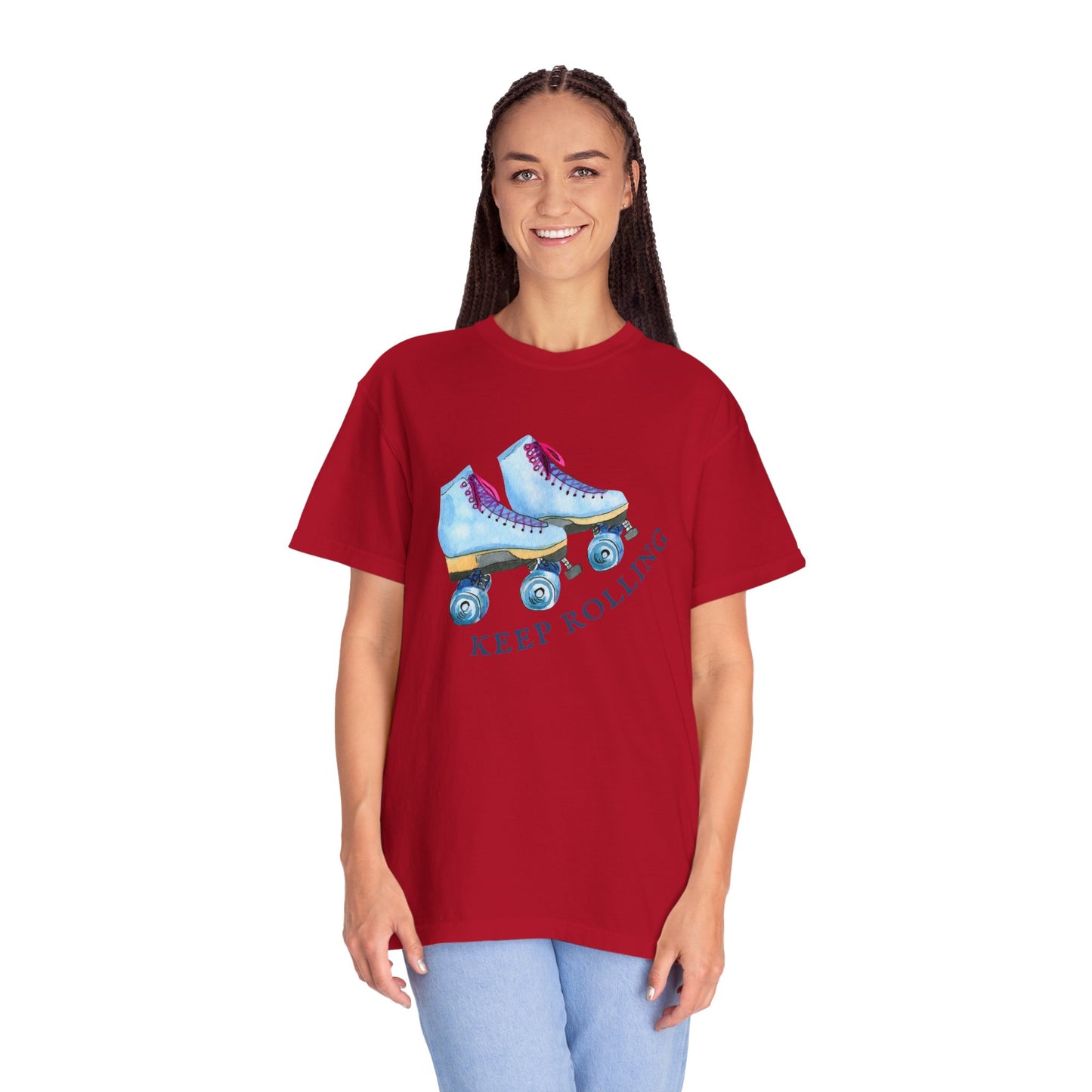 Keep Rolling Retro Roller Skates Tee, Vintage Skate T-shirt, Unisex Garment-Dyed Shirt, Fun Gift for Skating Lovers, Summer Apparel
