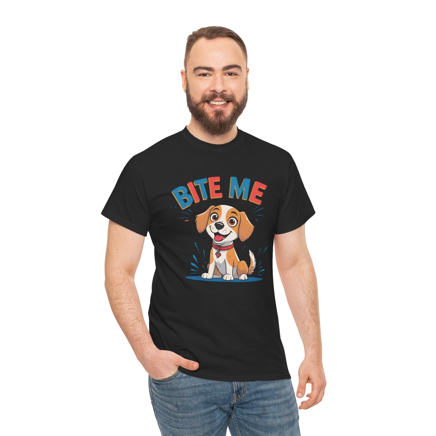 Playful Dog Lover Tee, Bite Me Unisex Cotton T-Shirt for Dog Trainers, Funny Gift for Dog Lovers, Cute Dog Apparel