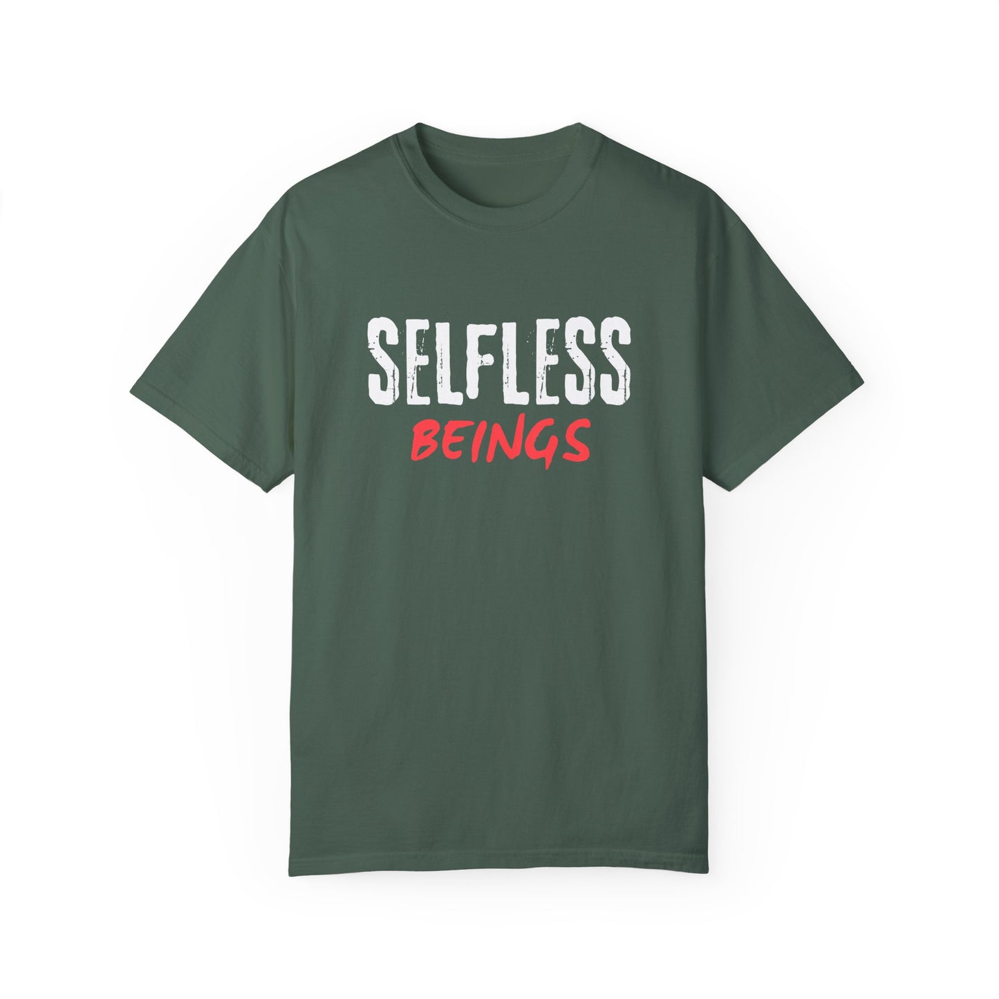 Unisex Dog Lover T-Shirt With Text "Selfless Beings" Designed Using White and Red Effect