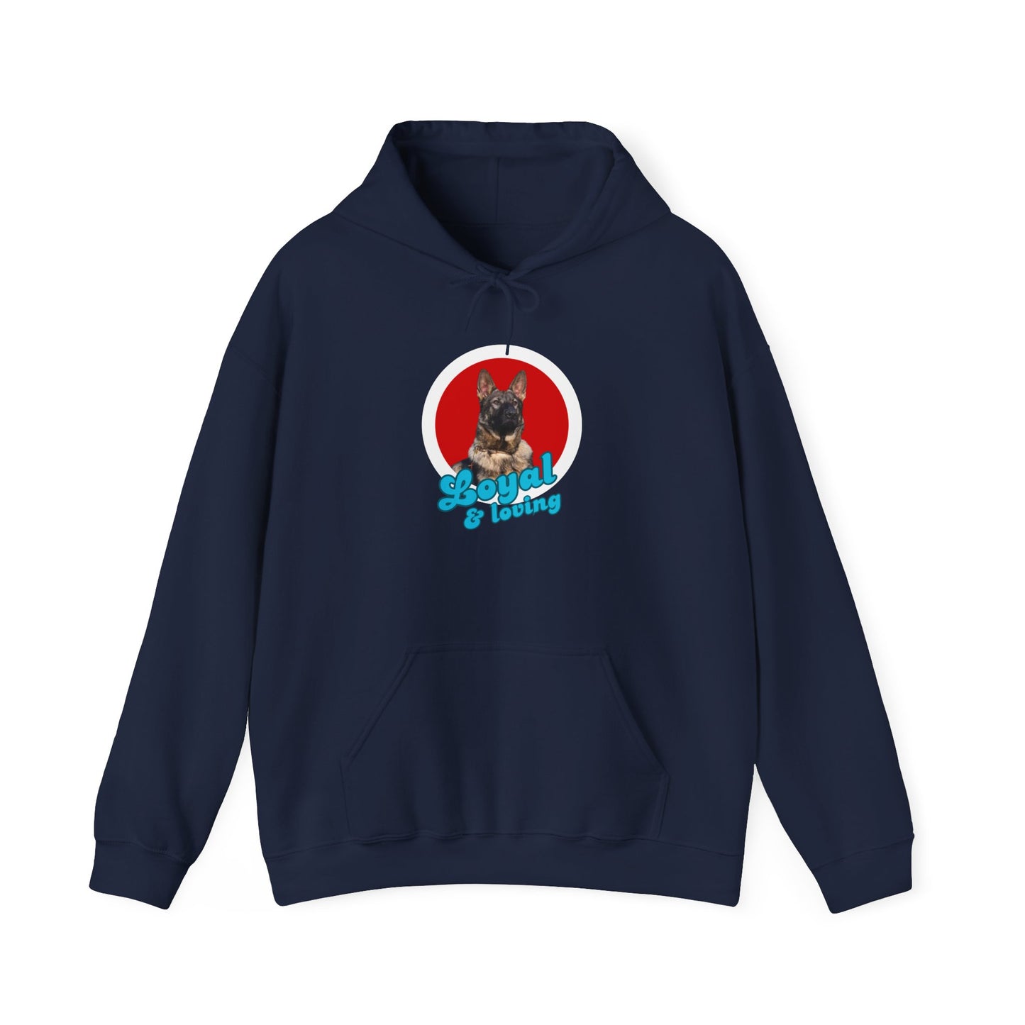 Unisex Dog Lover Hoodie With Close Up of Working Line German Shepherd and Caption Loyal & Loving