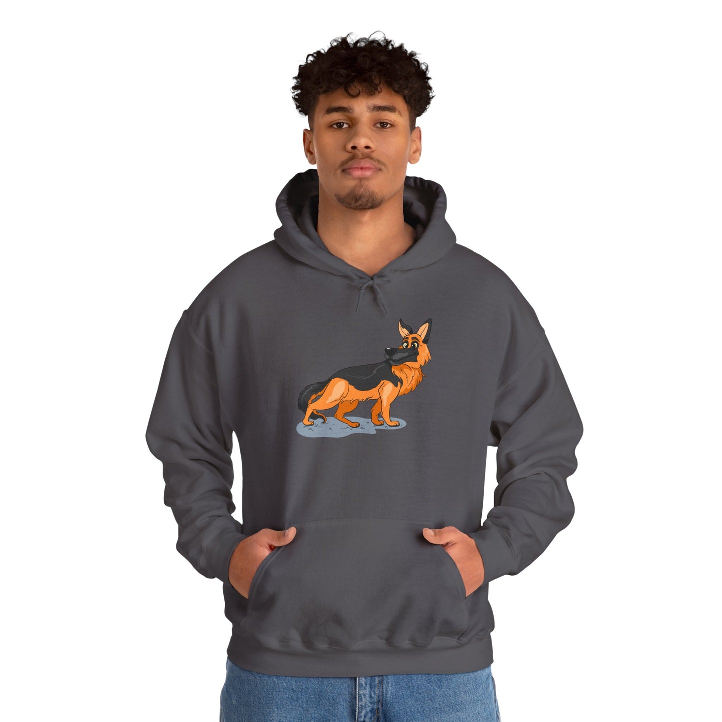 Unisex Dog Lover Hoodie With a Cartoon of Astonished German Shepherd Turning His Head