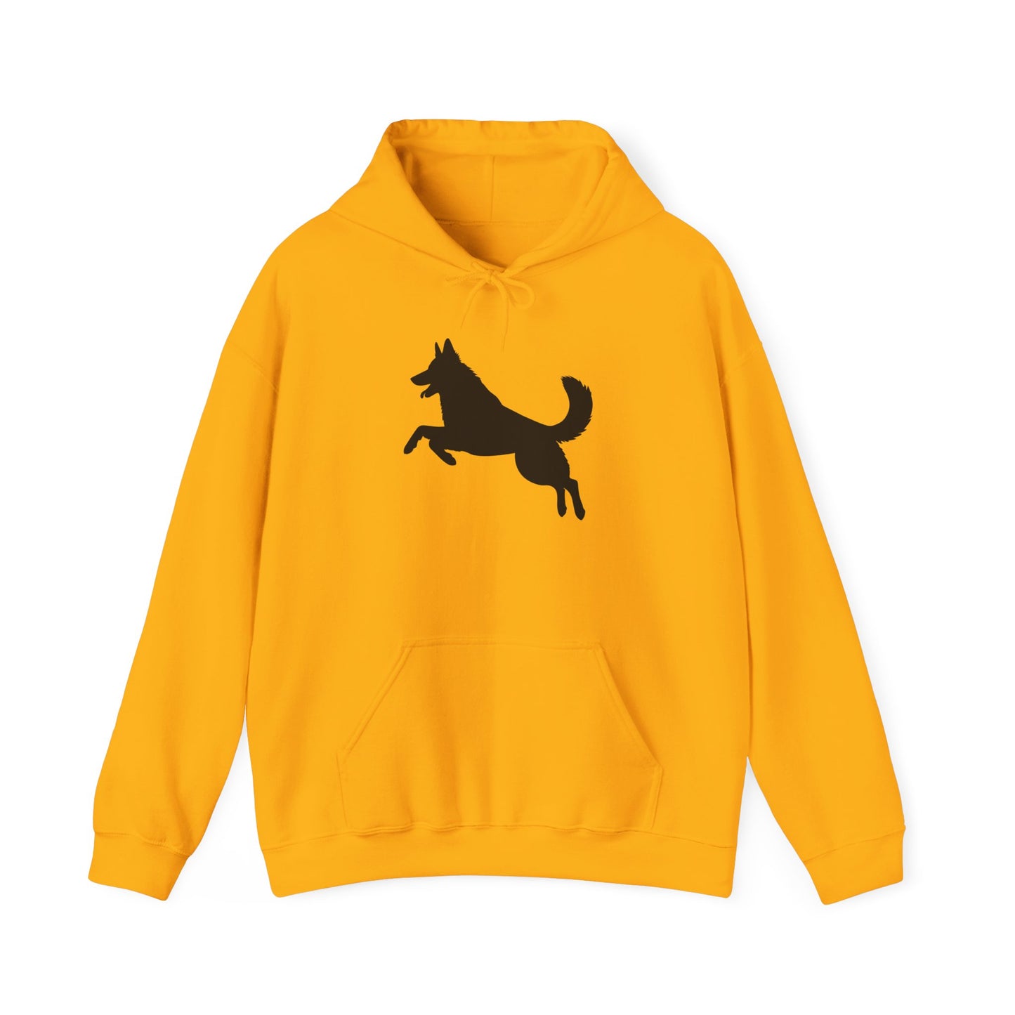 Unisex Dog Lover Hoodie With a Graphic of Solid Black German Shepherd Jumping in the Air