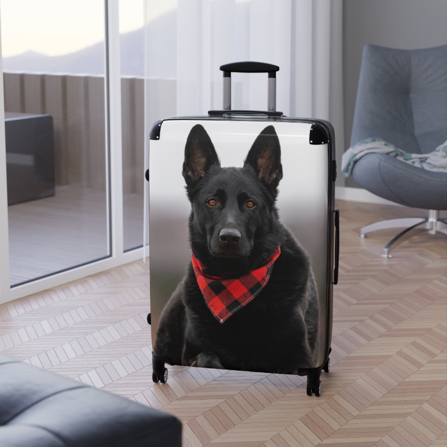Custom Pet Suitcase Featuring Working Line German Shepherd Wearing a Neckerchief