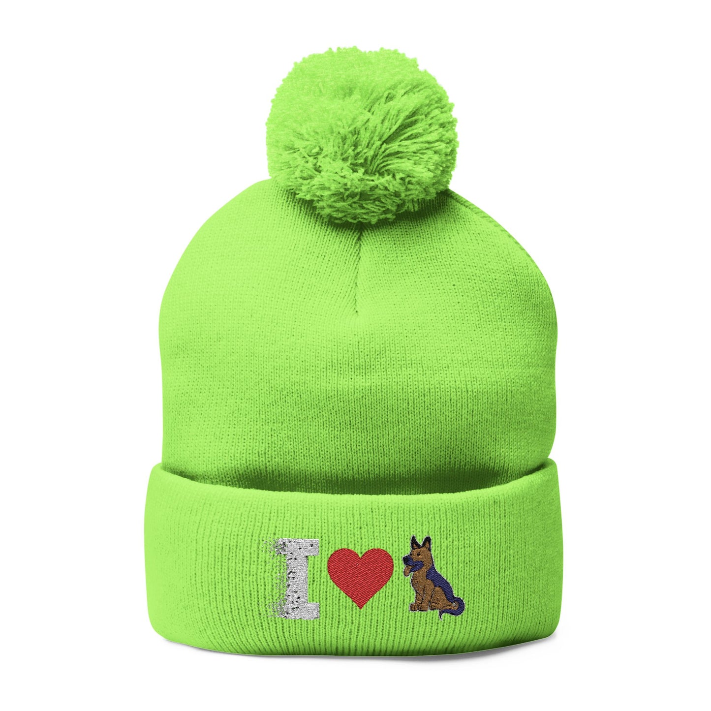 I Love My German Shepherd Embroidered Pom-Pom Knit Cap