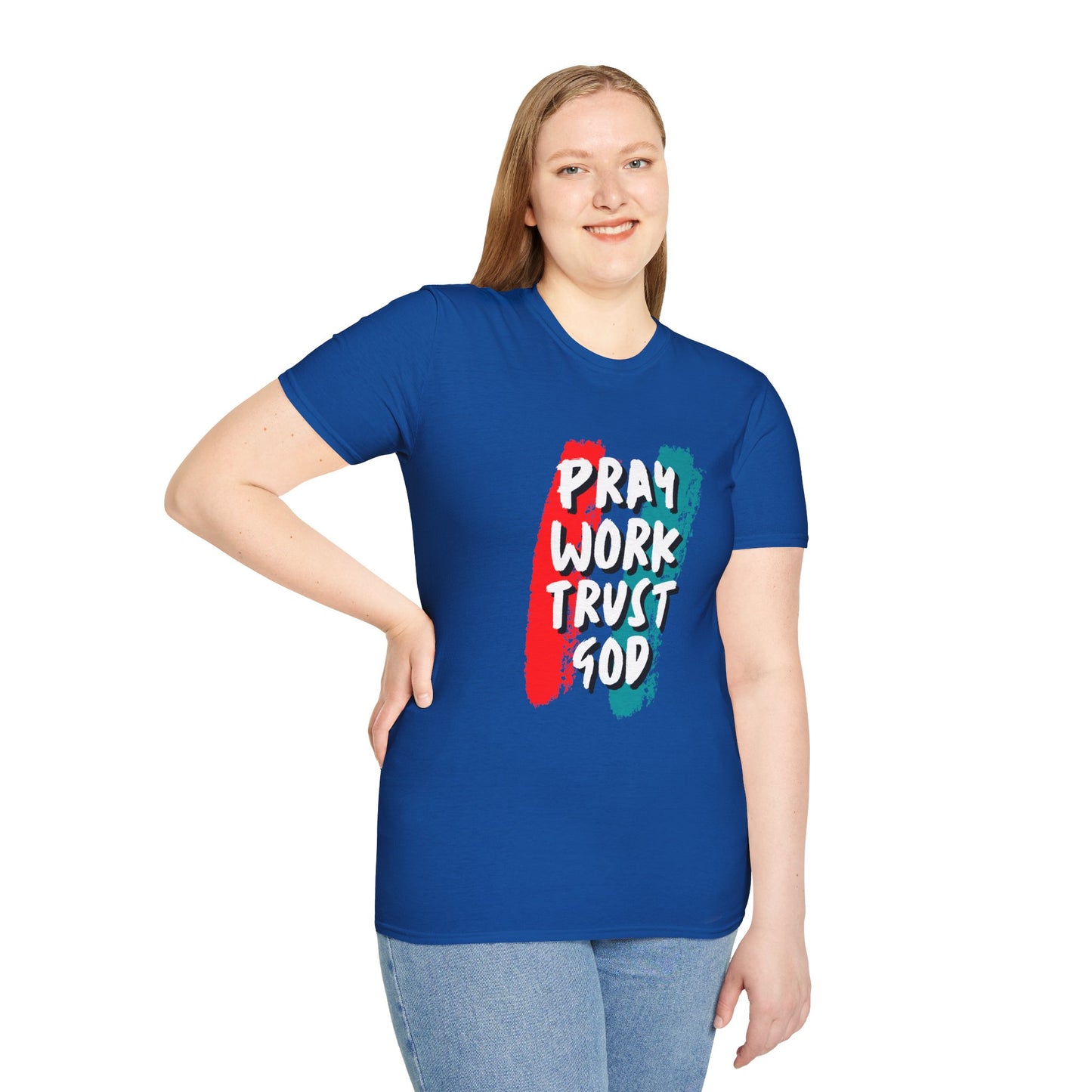 Inspiration Unisex T-Shirt - Pray, Work, Trust God, Motivational Tee, Faith-Based Apparel, Casual Wear, Gift for Believers, Christian Clothing