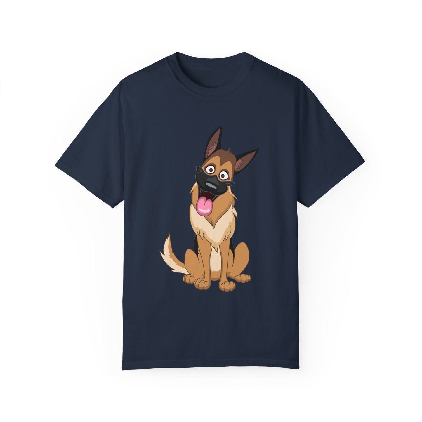 Unisex Dog Lover T-Shirt With Funny Cartoon of Tan Color German Shepherd