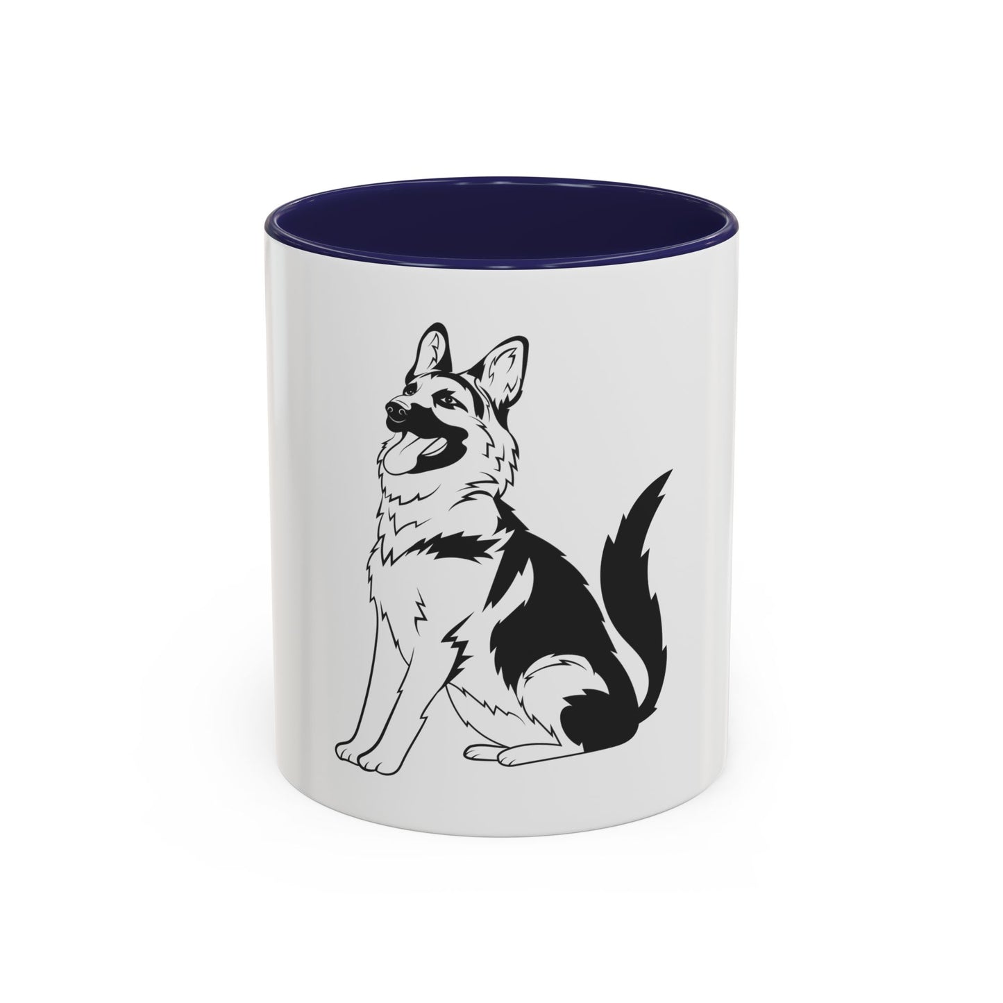 Accent Ceramic Dog Lover Coffee Mug With a Graphic of Black and Transparent German Shepherd Sloppily Sitting
