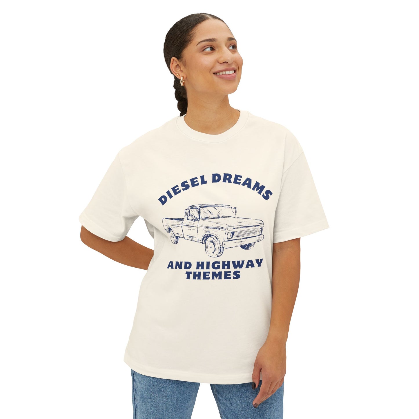 Diesel Dreams Boxy Tee - Unisex Oversized Graphic Shirt for Truck Lovers, Casual Wear, Gift for Him/Her, Summer Comfort, Road Trip Apparel