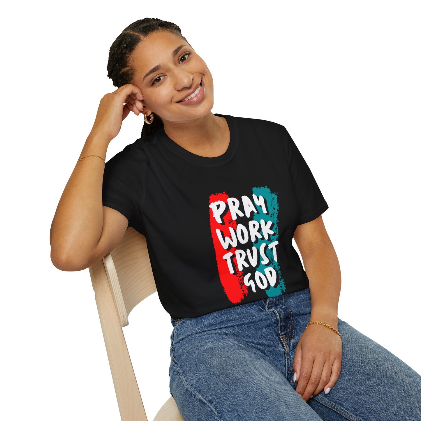 Inspiration Unisex T-Shirt - Pray, Work, Trust God, Motivational Tee, Faith-Based Apparel, Casual Wear, Gift for Believers, Christian Clothing