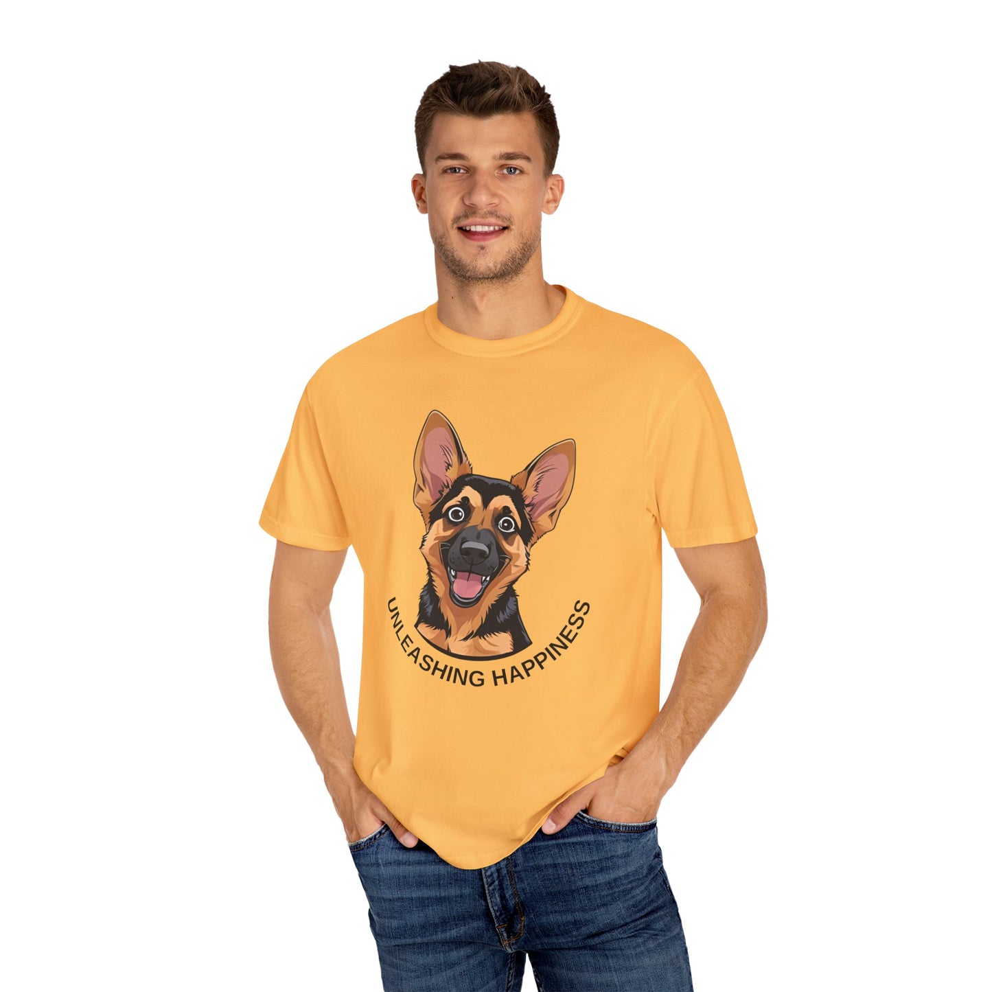 Happy Dog Graphic Tee, Unisex German Shepherd Puppy T-Shirt - Unleashing Happiness, Pet Lover Gift, Animal Lovers Apparel, Unique Dog Lover Shirt