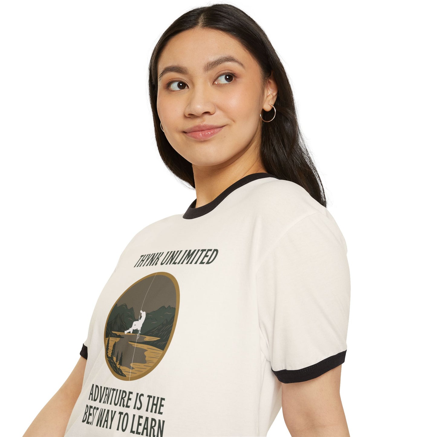 Unisex Adventure Ringer T-Shirt - Think Unlimited Casual Wear, Gift for Travelers, Nature Lovers, Unique Graphic Tee