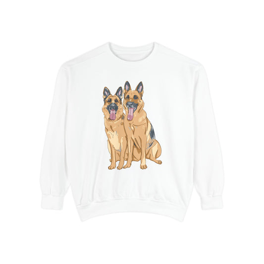 Unisex Dog Lover Sweatshirt With Graphic of Two German Shepherd Sloppily Sitting