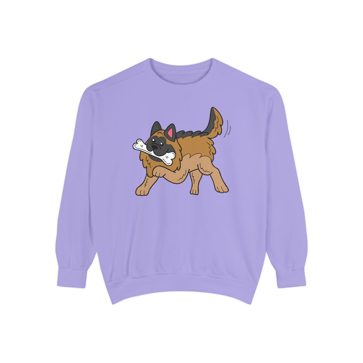Unisex Dog Lover Sweatshirt With a Graphic of a German Shepherd Holding a White Bone in Mouth