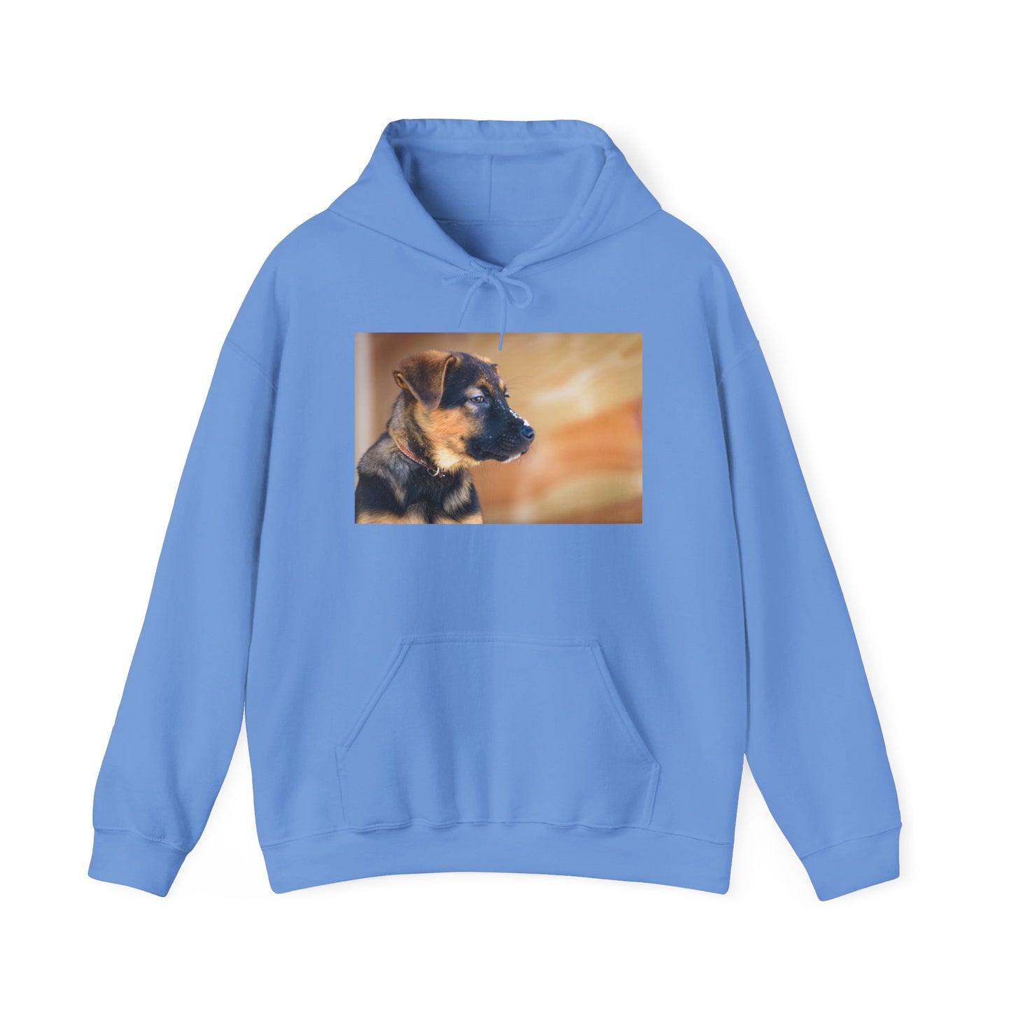 A Unisex Dog Lover Hoodie With a and Red German Shepherd Puppy With Floppy Ears