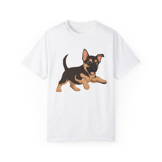 Unisex Dog Lover T-Shirt With a Graphic of Cute Playing German Shepherd Puppy