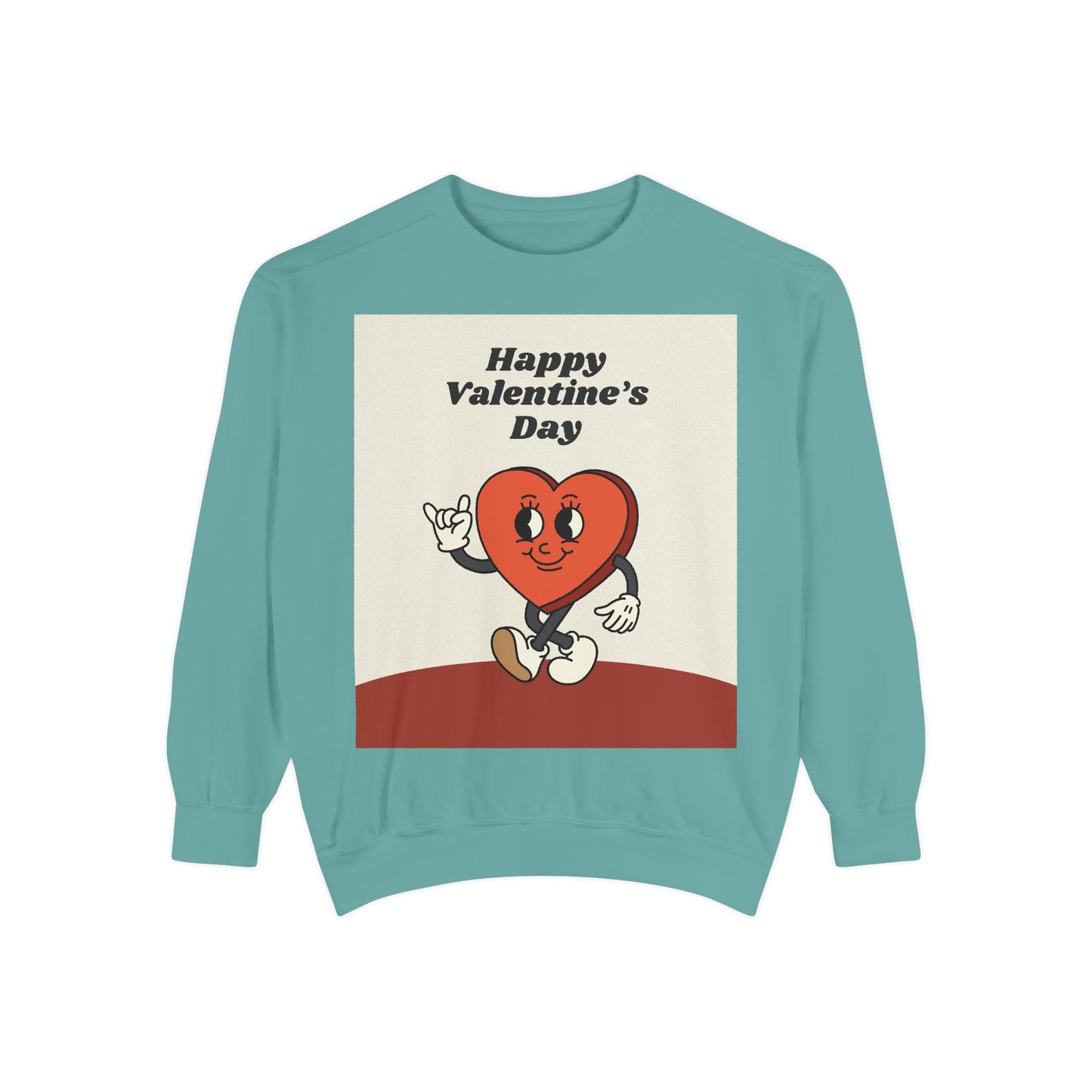 Unisex Valentine's Day Sweatshirt With a Heart Character and Caption Happy Valentine's Day