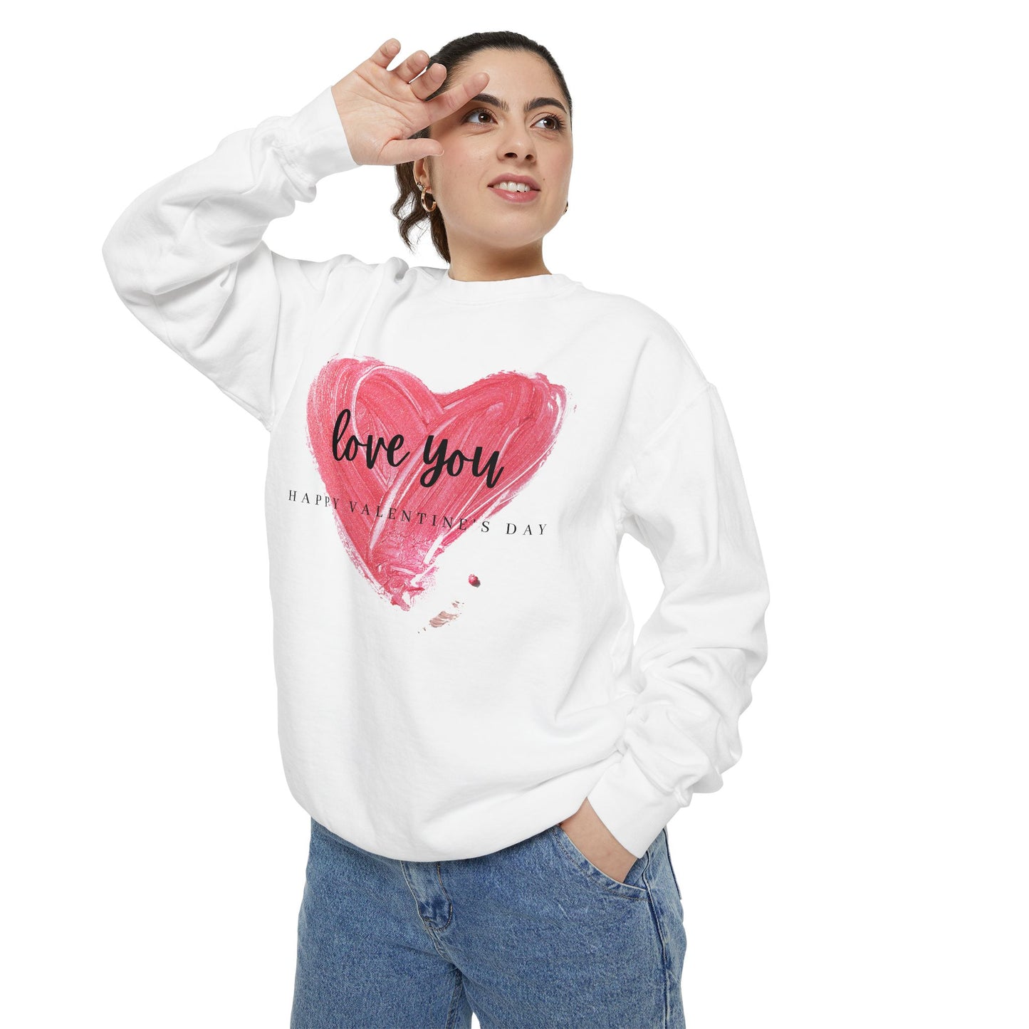 Unisex Valentine's Day Sweatshirt With Brush Art of Red Heart and Caption Love You Inside