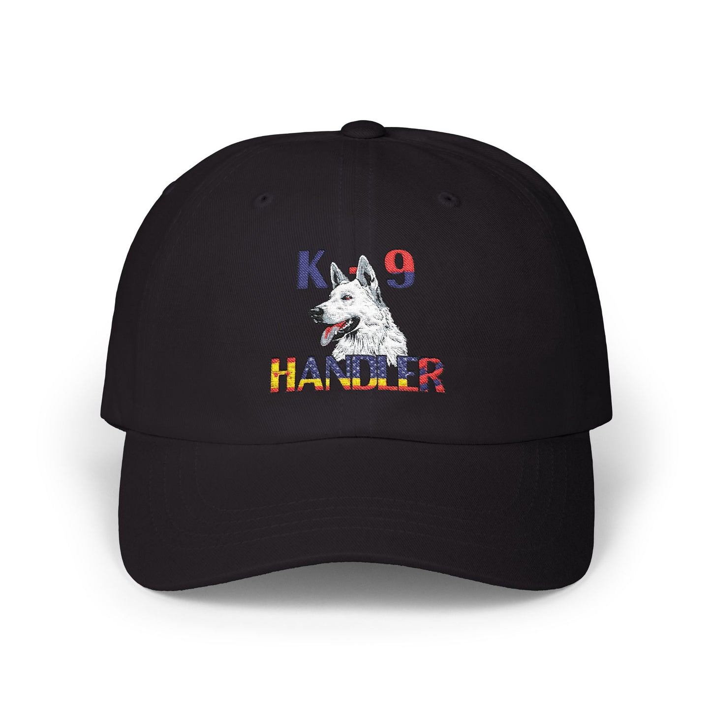 Embroidered Police Themed K9 Handler Classic Dad Cap Featuring a White German Shepherd