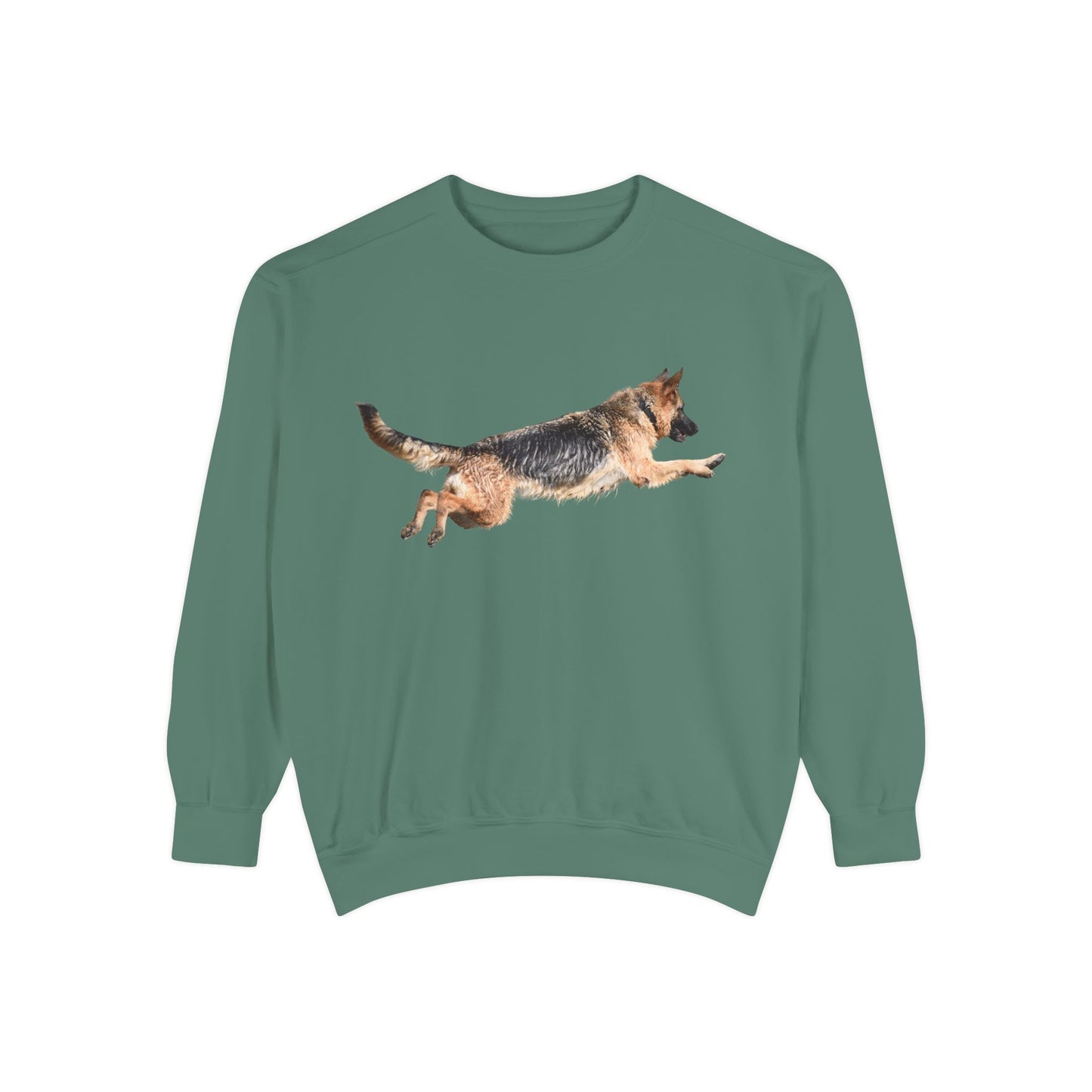 Unisex Dog Lover Sweatshirt With a Wet German Shepherd Jumping in the Air
