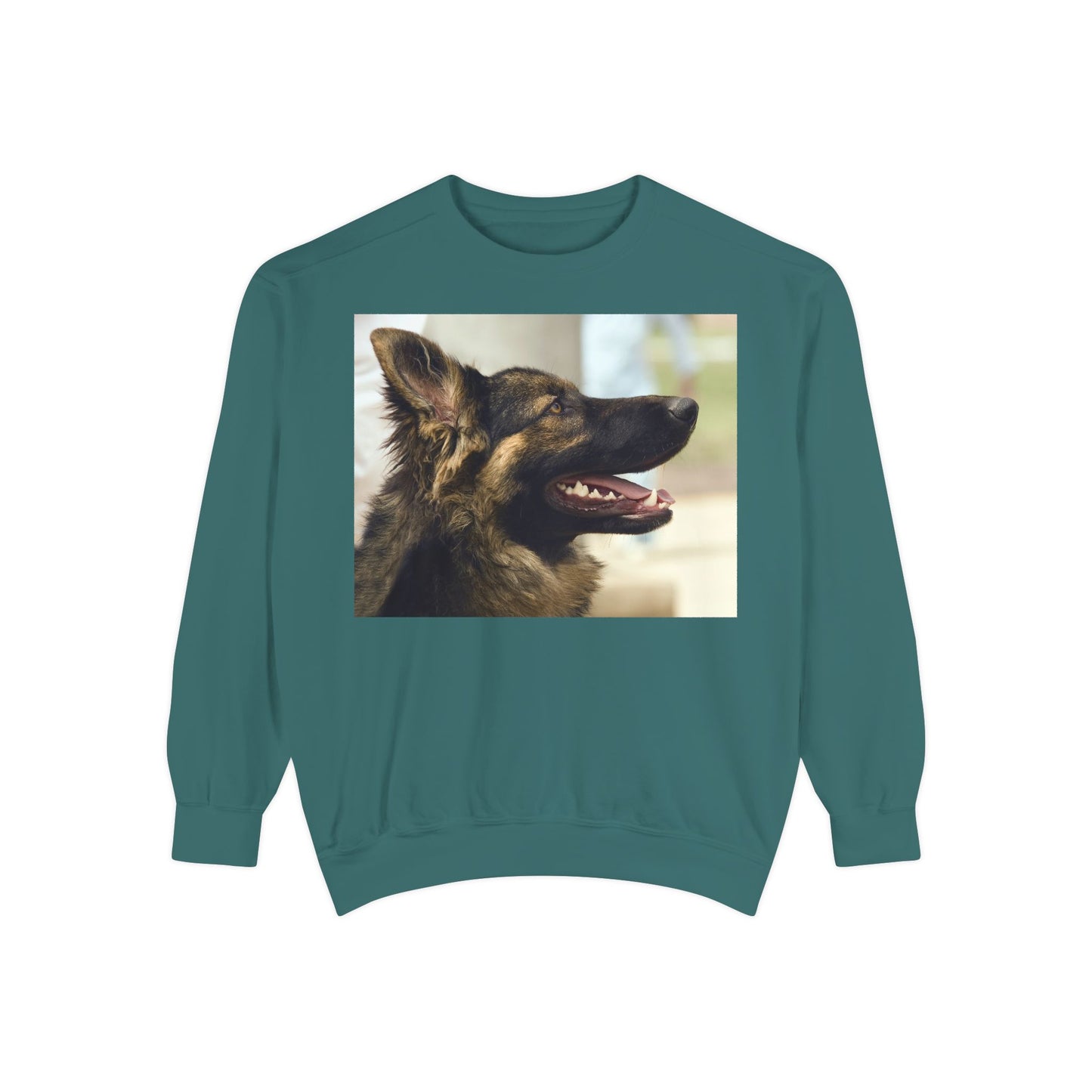 Unisex Dog Lover Sweatshirt With Close Up of Working German Shepherd Mouth Opened
