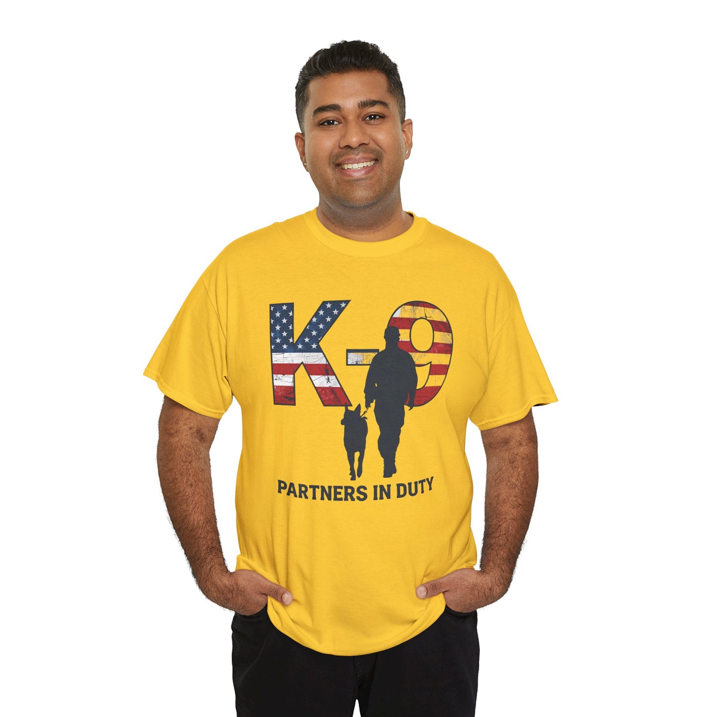 Patriotic K-9 T-Shirt - Partners in Duty Tee | Unisex Heavy Cotton Tee for Dog Lovers, Military Support, Gifts for Dog Handlers