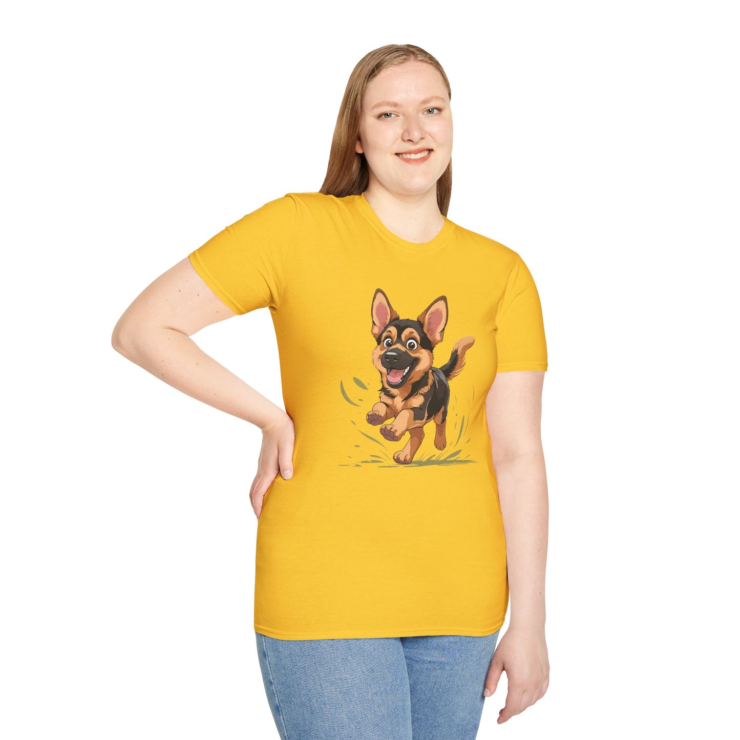 Cute Playing Puppy Graphic Unisex Softstyle T-Shirt, Dog Lover Gift, Casual Wear, Animal Theme Shirt, Perfect for Birthdays, Pet Owners