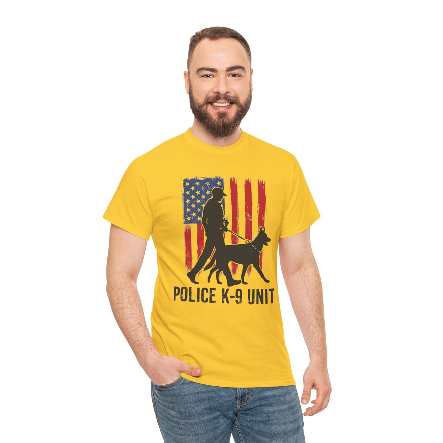 Patriotic Police K-9 Unit Heavy Cotton Tee, Unisex Cotton Shirt for Dog Lovers, Law Enforcement Apparel, Gifts for Police Officers