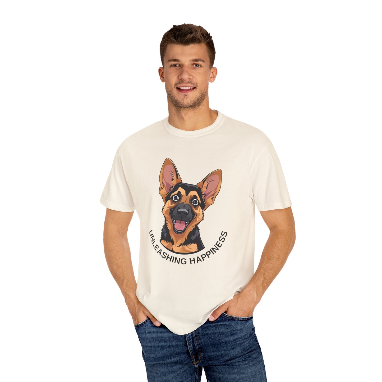 Happy Dog Graphic Tee, Unisex German Shepherd Puppy T-Shirt - Unleashing Happiness, Pet Lover Gift, Animal Lovers Apparel, Unique Dog Lover Shirt