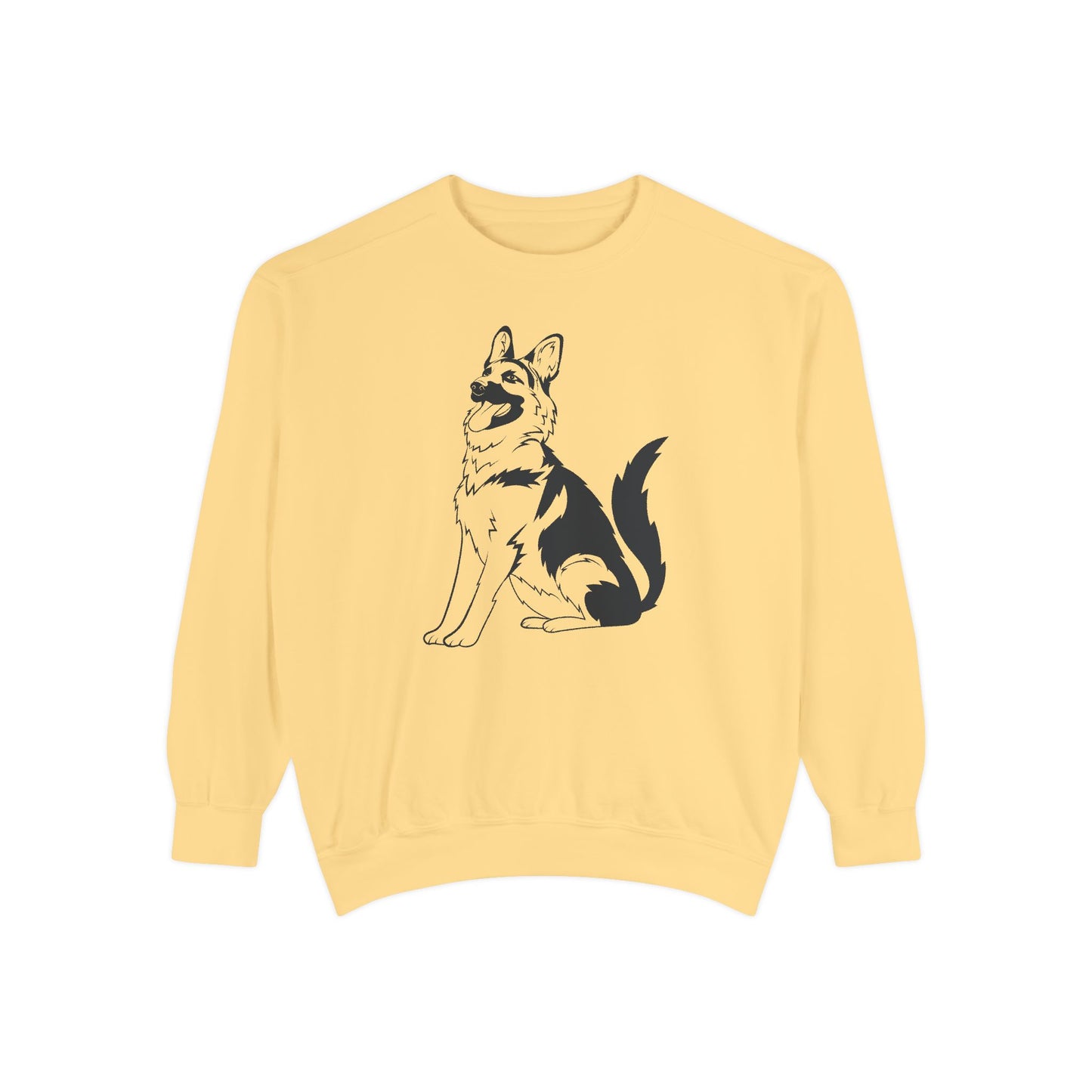 Unisex Dog Lover Sweatshirt With a Graphic of Black and Transparent German Shepherd Sloppily Sitting