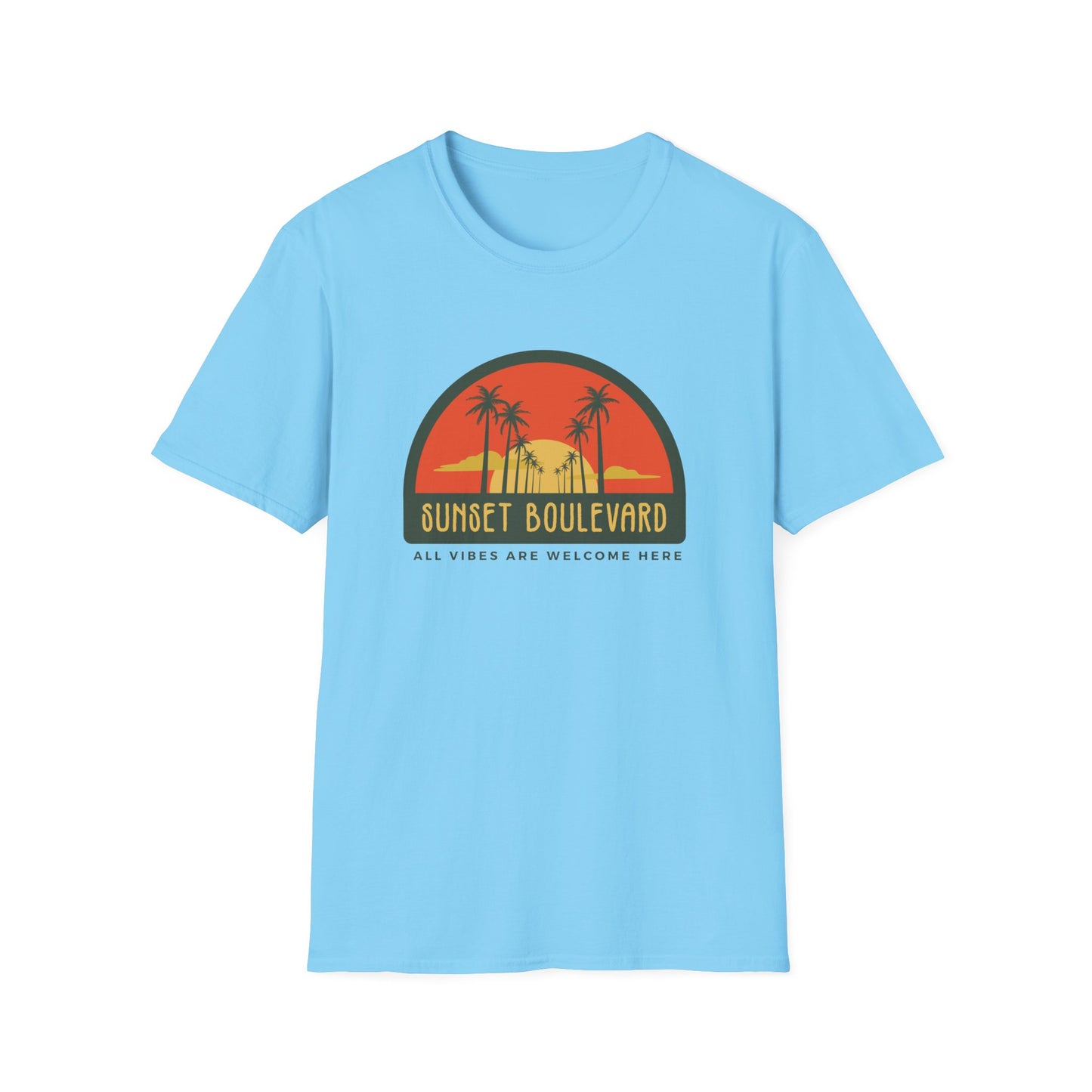 Sunset Boulevard Unisex Softstyle T-Shirt, Retro Beach Tee, Vacation Shirt, Summer Apparel, Travel Gift