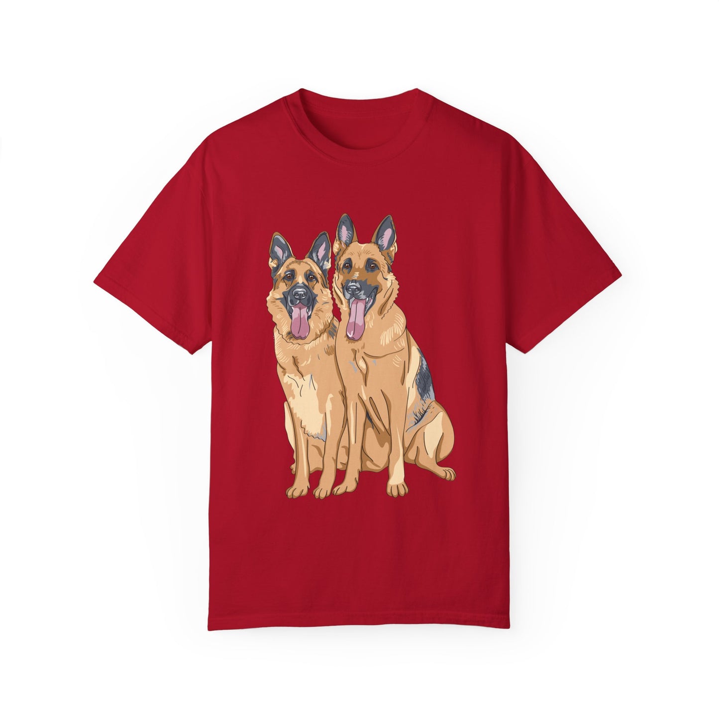 Unisex T-Shirt With Graphic of Two German Shepherds Sloppily Sitting Leaving Tongue Out