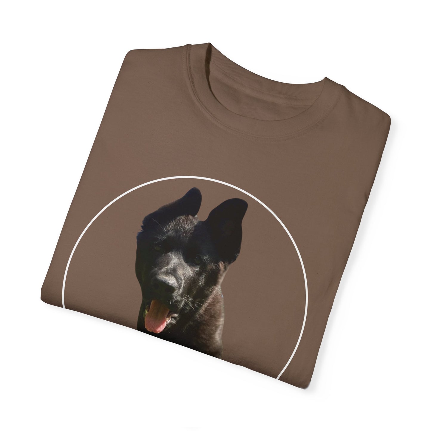 Unisex Dog Lover T-Shirt With Solid Black German Shepherd Walking On a Grass and Text Love