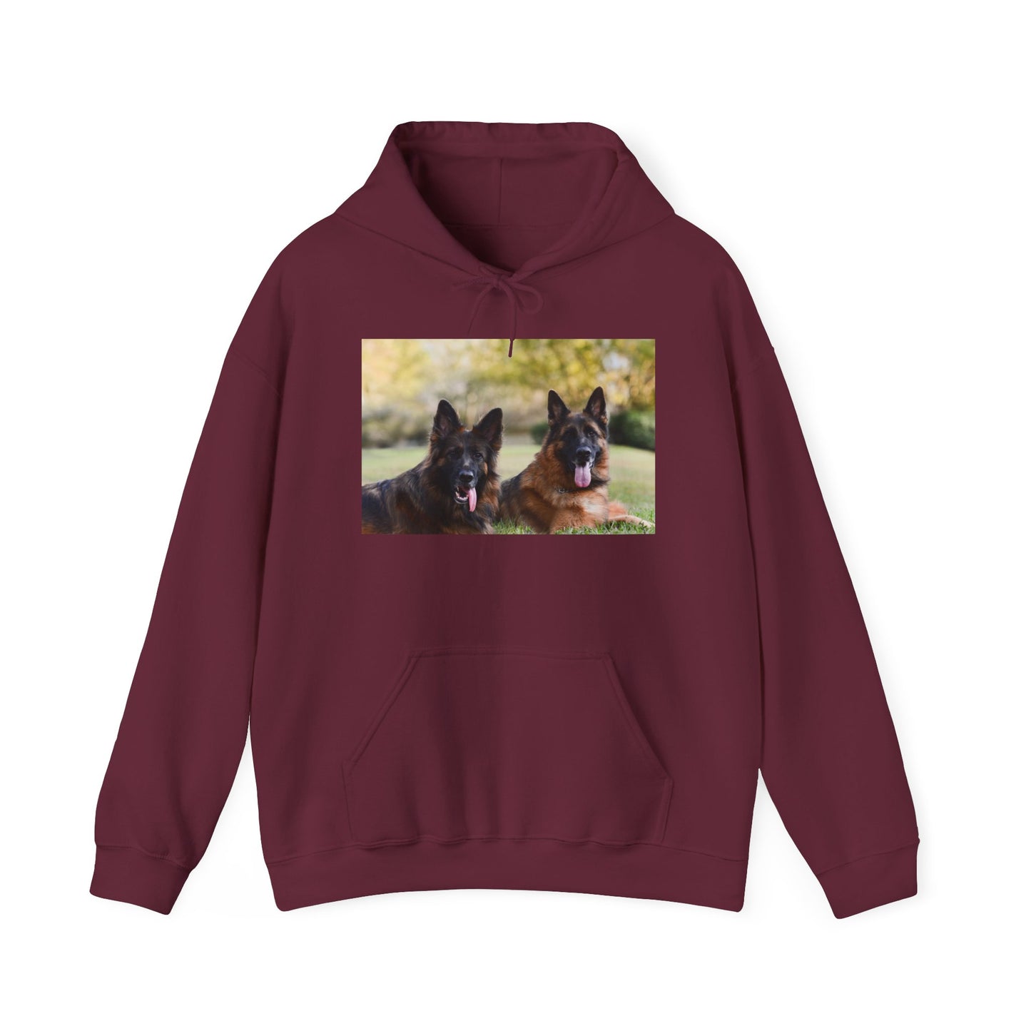 A Unisex Dog Lover Hoodie With Two German Shepherds Lying On The Ground Leaving Tongues Out